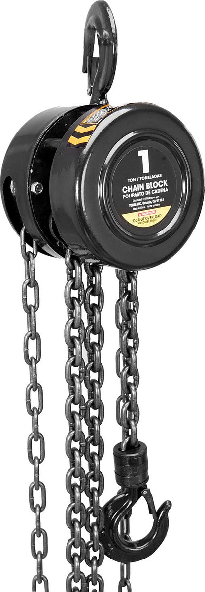 Torin ATR9010B - Polipasto manual de cadena de acero con 2 ganchos resistentes, capacidad de 1 tonelada, 2.5 m, color negro