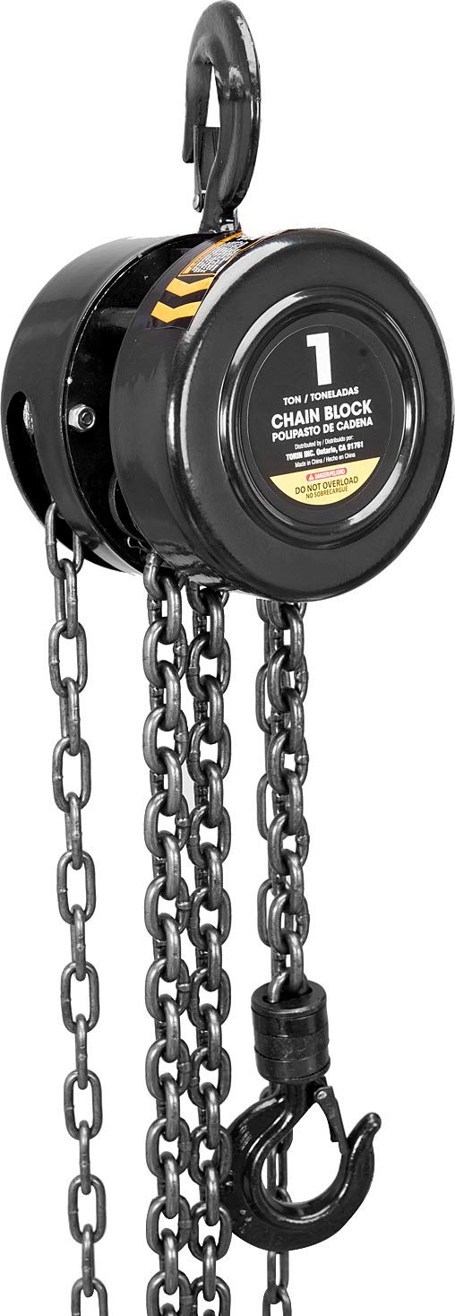 Torin ATR9010B - Polipasto manual de cadena de acero con 2 ganchos resistentes, capacidad de 1 tonelada, 2.5 m, color negro