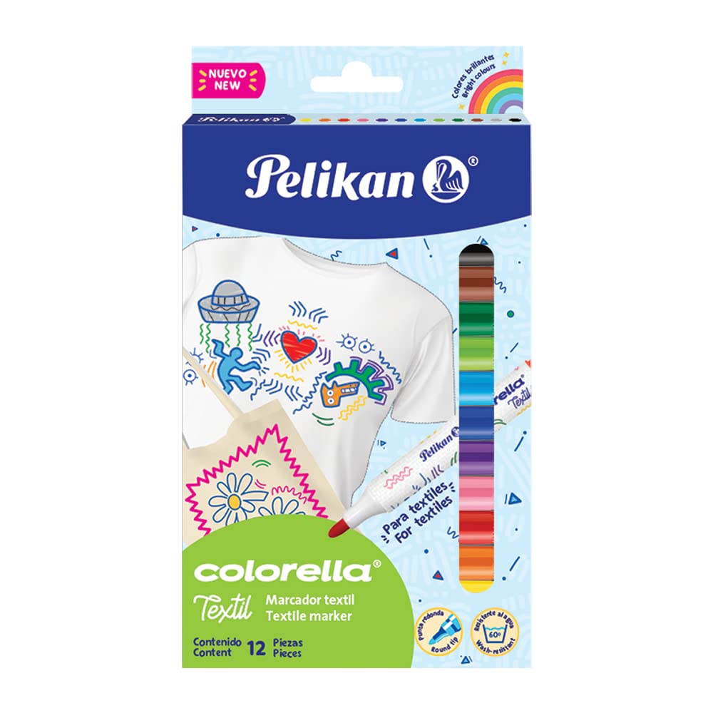 Pelikan Plumón Colorella Textil con 12 Piezas. Ideal para pintar sobre telas. No mancha.