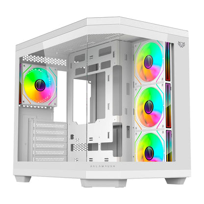 Balam Rush Gabinete Gamer Media Torre Tank Master 9600 TB/MAX MB ATX/GPU 410 mm/USB C + USB 3.0 + USB + Audio + 4xFan ARGB/Paneles de Cristal/Legend (Blanco)