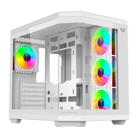Balam Rush Gabinete Gamer Media Torre Tank Master 9600 TB/MAX MB ATX/GPU 410 mm/USB C + USB 3.0 + USB + Audio + 4xFan ARGB/Paneles de Cristal/Legend (Blanco)