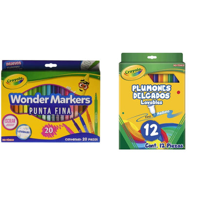 20 Wonder Markers Crayola + 12 Plumones Delgados Lavables
