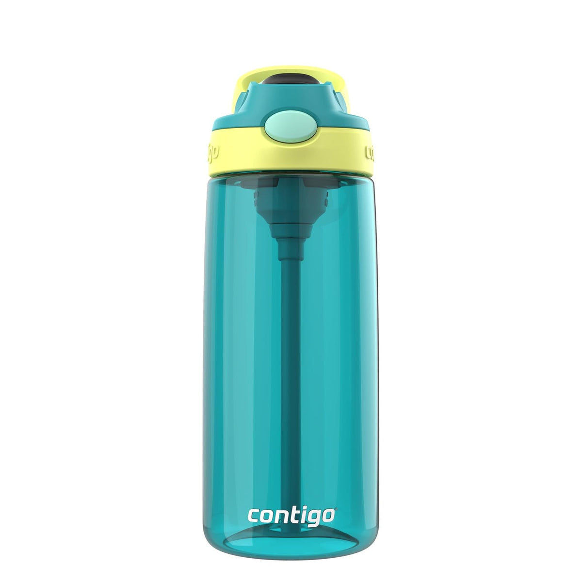 Contigo Botella de Agua para Niños Plástico Libre de BPA 590ML Azul y Verde con Popote Autospout Fácil de Lavar con Asa