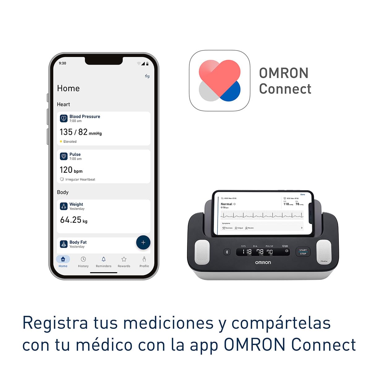 OMRON Complete – Baumanómetro de Presión Arterial y Electrocardiograma (ECG) 2 en 1 para Brazo, Validado Clínicamente, con Conectividad Bluetooth y App Gratuita – Ideal para Uso en Casa