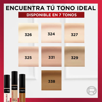 L'Oréal Paris Infallible Corrector líquido de alta cobertura, Tono 329