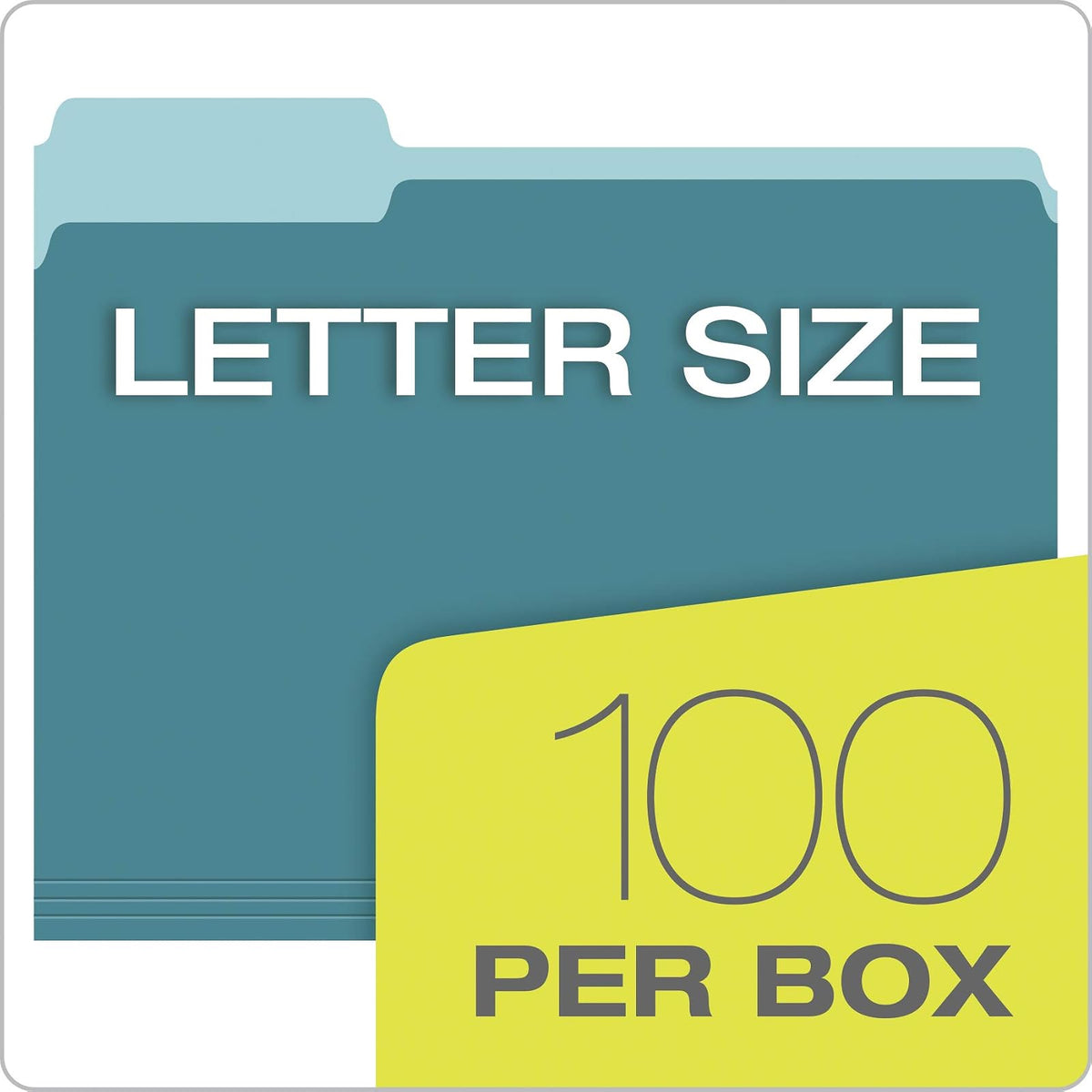 Pendaflex Two Tone Color File Folders, Letter Size, Assorted Colors (Teal, Violet, Gray, Navy and Burgundy), 1/3-Cut Tabs, 5 Color, 100/Box, (02315)