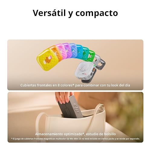 DJI Mic Mini 2S (1 TX + 1 RX), cancelación de Ruido con IA | Micrófono inalámbrico, almac. interno 28 h, grabación interna flotante de 32 bits, conexión OsmoAudio, amplia compatibilidad