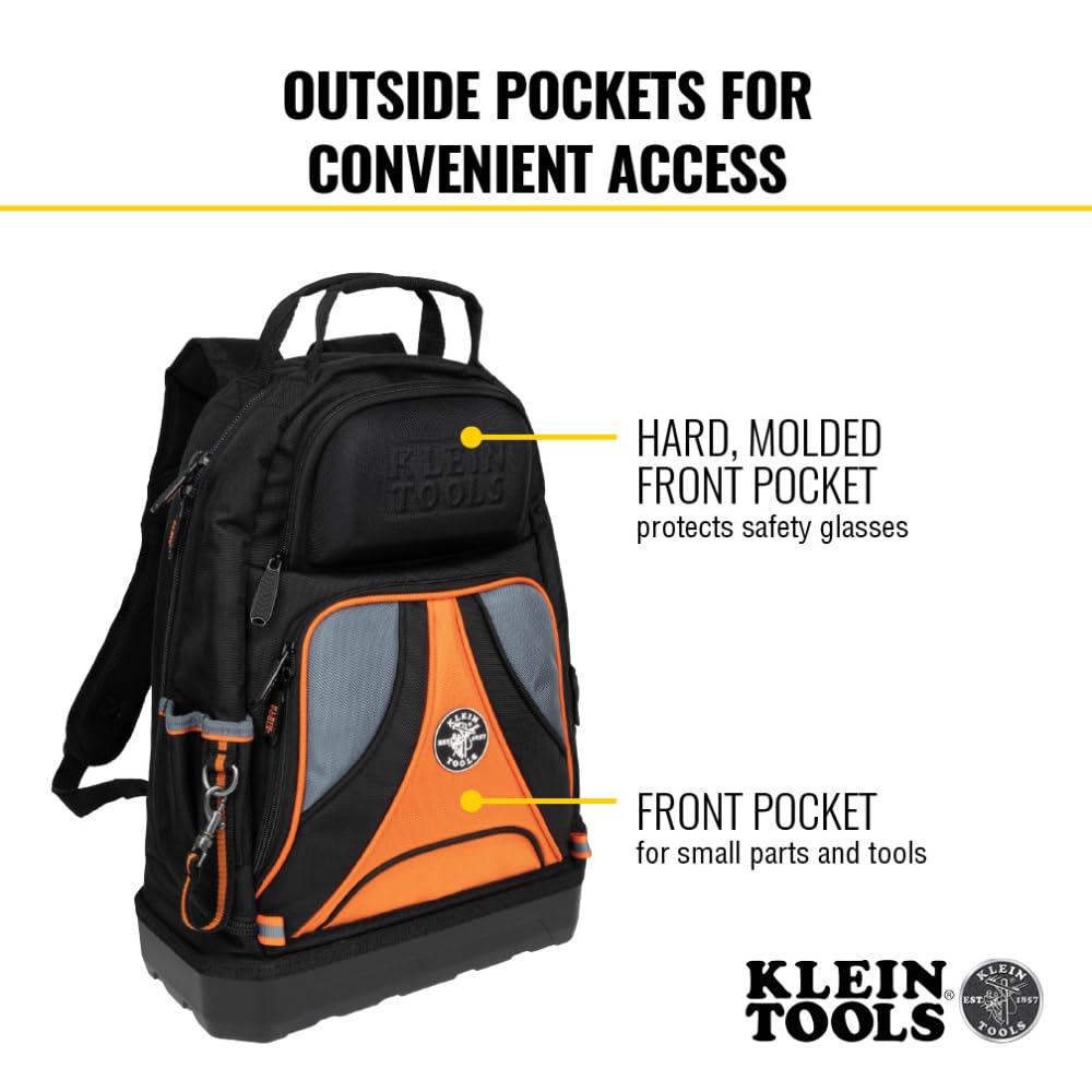 Klein Tools 80120 - Kit de mochila y alicates con mochila, nariz larga, corte diagonal y alicates de corte lateral, 4 piezas