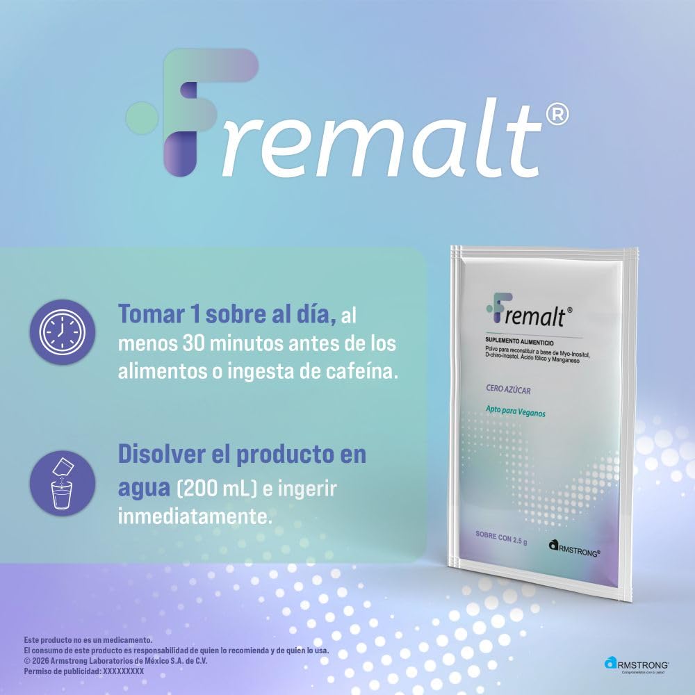 Fremalt Polvo Suplemento Alimenticio en Polvo a Base de Myo-inositol y Acido F?lico, Con 30 Sobres de 2.5 Gr, Para Restaurar las Alteraciones Metab?licas y Reproductivas, Apto para Pacientes