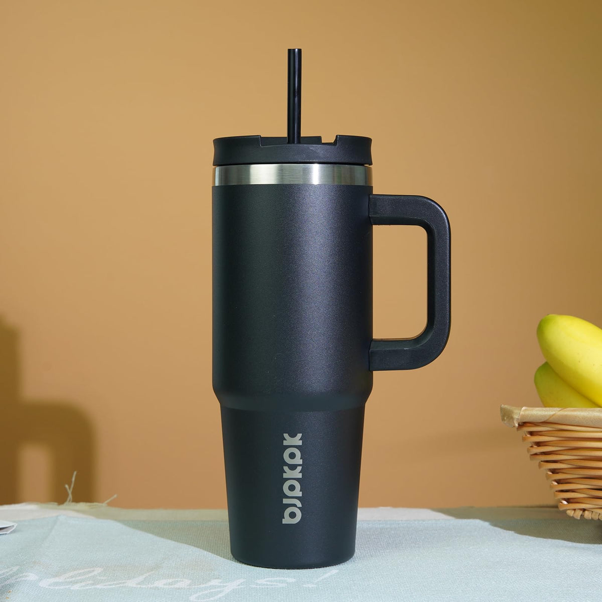 BJPKPK - Vaso aislado de 1,134 g con mango y popote, acero inoxidable | Aislamiento al aspiradora de doble pared, a prueba de fugas, última intervensión de BPA, apto para lavaplatos
