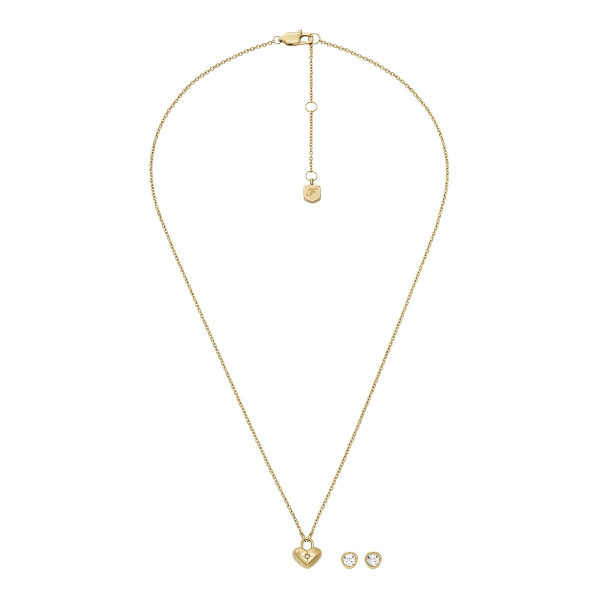 Set collar con aretes Fossil Sadie JF04881SET de acero inoxidable de color dorado para dama