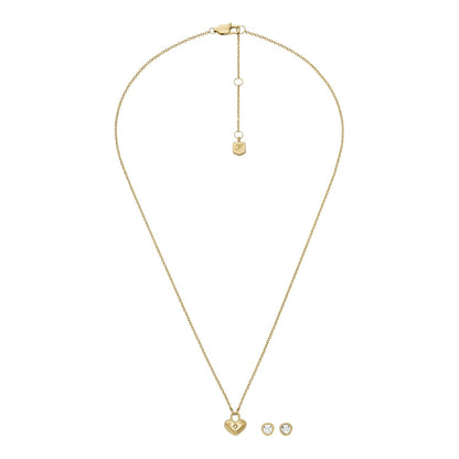 Set collar con aretes Fossil Sadie JF04881SET de acero inoxidable de color dorado para dama