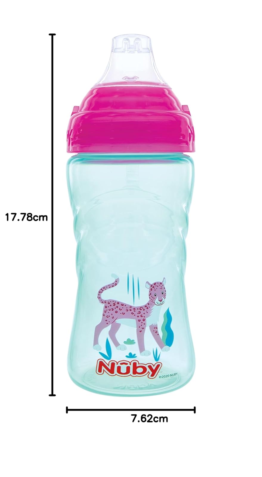 Nuby - Juego de 2 vasos deportivos con boquilla suave y tapa, 12 onzas, 12 meses, paquete de 2 unidades, aguamarina y perro morado