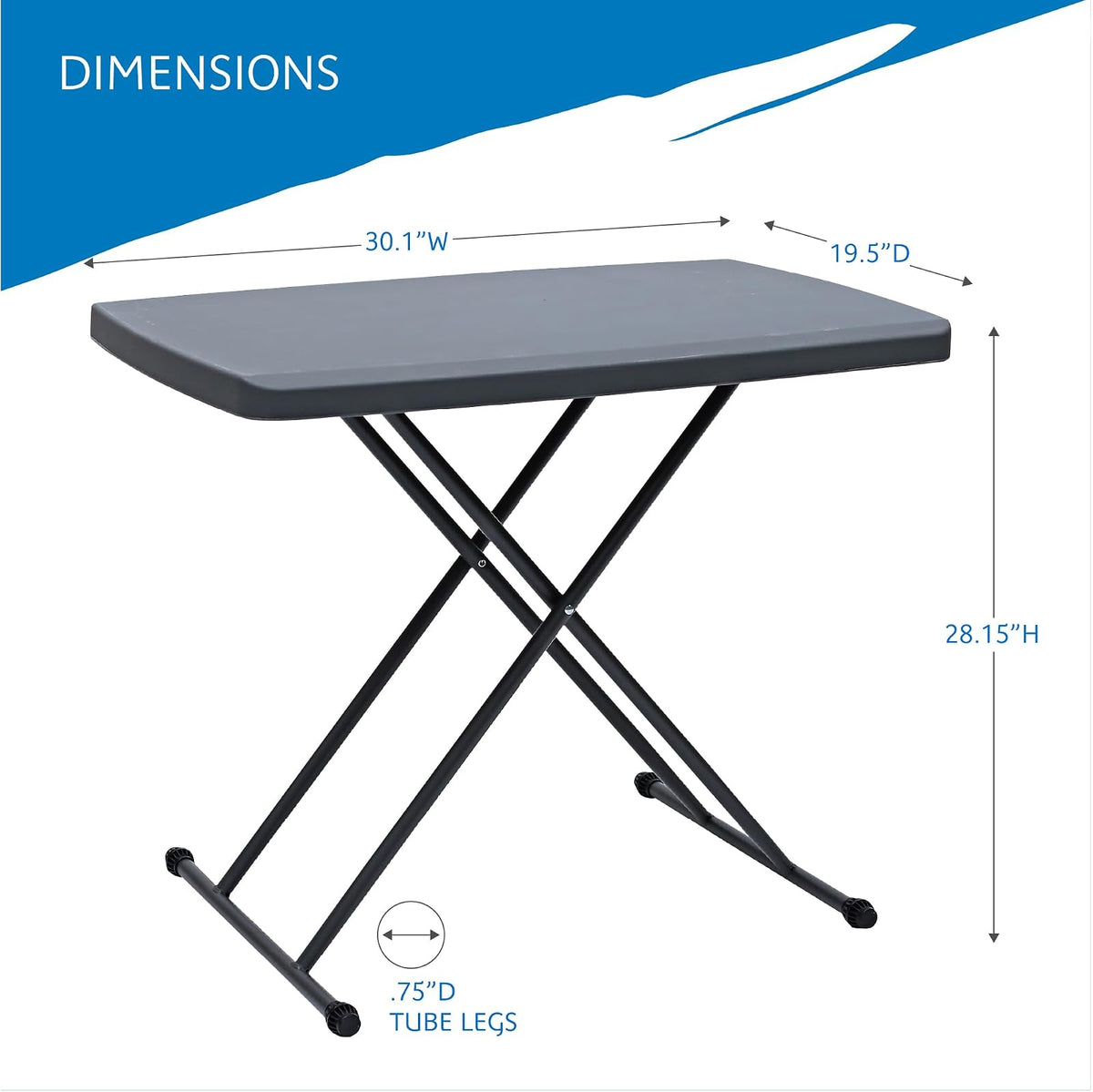 Iceberg IndestrucTable TOO Serie 1200, mesa plegable personal, interior/exterior, grado comercial, carbón, 20 pulgadas de ancho x 30 pulgadas de pulgadas