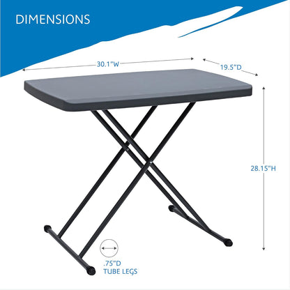 Iceberg IndestrucTable TOO Serie 1200, mesa plegable personal, interior/exterior, grado comercial, carbón, 20 pulgadas de ancho x 30 pulgadas de pulgadas