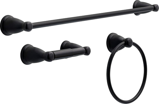Franklin Brass Kinla - Juego de baño de 3 Piezas, Color Negro Mate, 61 cm, Soporte de Papel higiénico, Anillo KIN3PC-MB