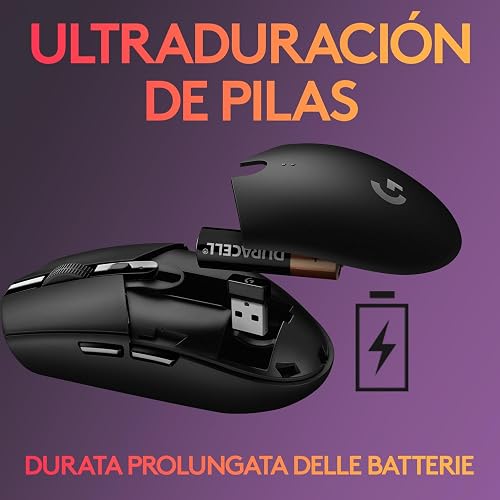 Logitech G305 Lightspeed Mouse Gamer Inalámbrico, Sensor Hero 12K, 12,000 dpi, Batería de 250h, 6 Botones Programables, Memoria Integrada, PC/Mac - Negro
