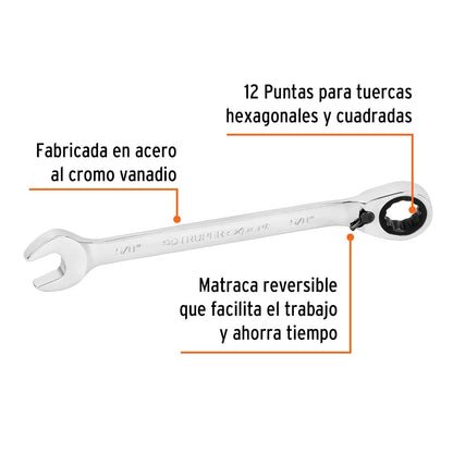 Truper Expert LL-2020XR, Llave combinada matraca reversible 5/8"x207 mm largo
