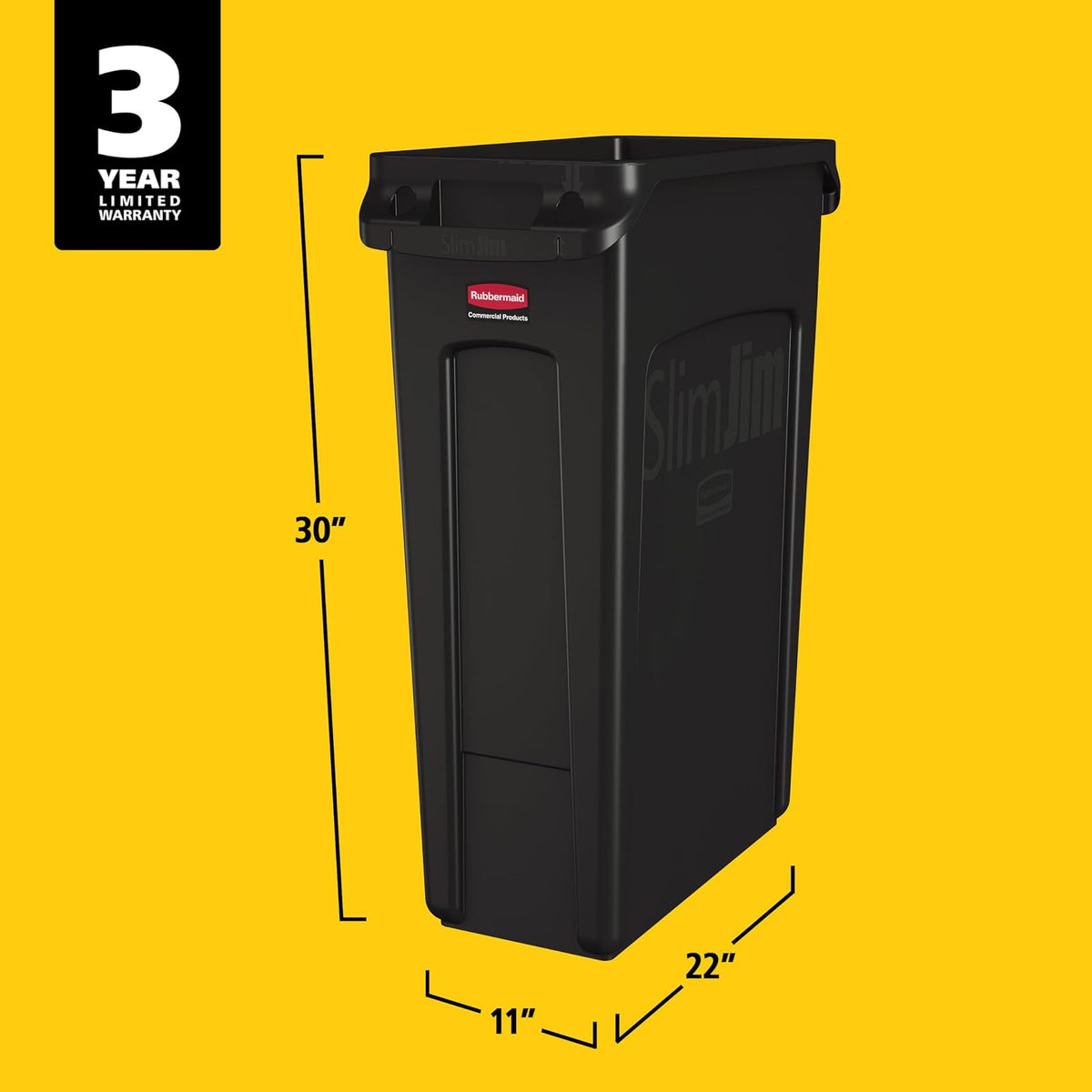 Rubbermaid Commercial Slim Jim Receptacle with Venting Channels, Rectangular, Plastic, 23 Gallons, Black (FG354060BLA) (1 Pack)