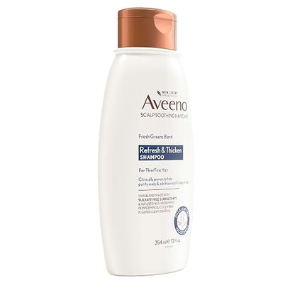 Aveeno Scalp Soothing Fresh Greens Blend Shampoo for Volume, Thickness and Refresh, Sulfate Free Shampoo, No Dyes or Parabens, 12 fl. oz