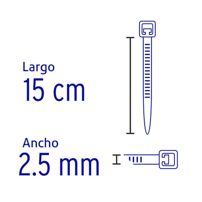 Volteck CIN-1815N, Cincho plástico, 18 lb, 15 cm, negro, bolsa con 100 pzas