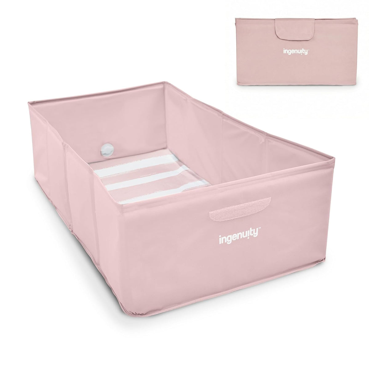 Ingenuity Tuckaway Tina para niños pequeños, convierte la ducha en tina, se pliega para almacenar, fácil de limpiar, no requiere montaje, 12 Meses a 5 Años, Rosa