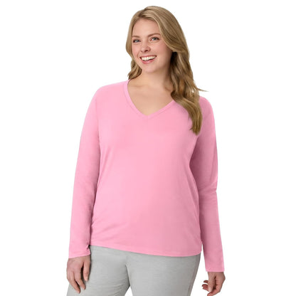 Hanes Playera de Manga Larga Cuello en V para Mujer - Rosado Swish - G
