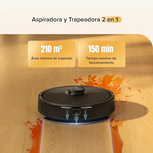 roborock Q7 M5 Robot Aspirador y Trapeador, Succión HyperForce de 10,000 Pa, Sistema Doble Antienredos, Mopa Controlada por Aplicación, Navegación LiDAR, para Pelo y Alfombras (Negro)​