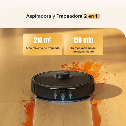 roborock Q7 M5 Robot Aspirador y Trapeador, Succión HyperForce de 10,000 Pa, Sistema Doble Antienredos, Mopa Controlada por Aplicación, Navegación LiDAR, para Pelo y Alfombras (Negro)​