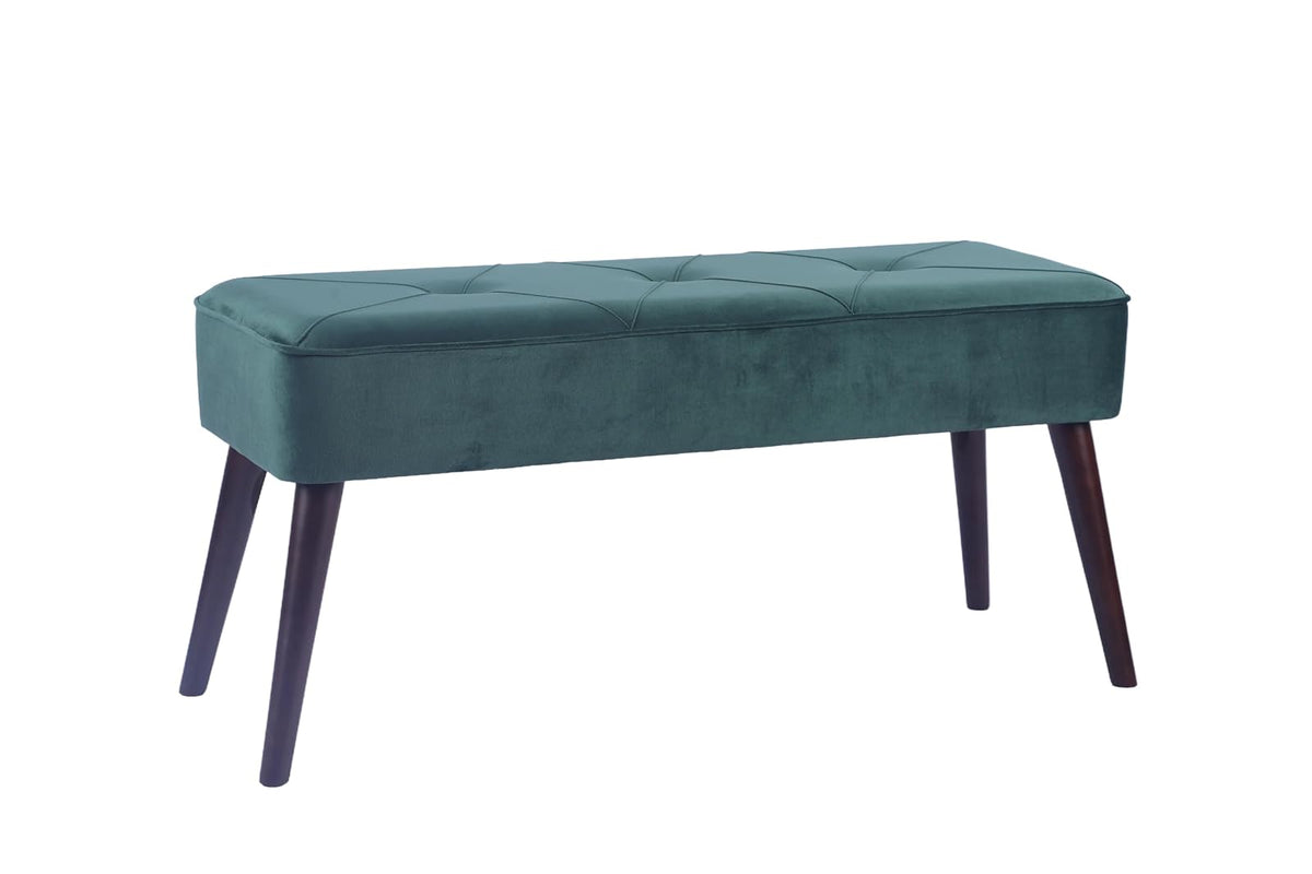 Sochic Taburete Tapizado en Terciopelo Verde con Patas de Madera de Caucho de Nogal y Marco de Madera