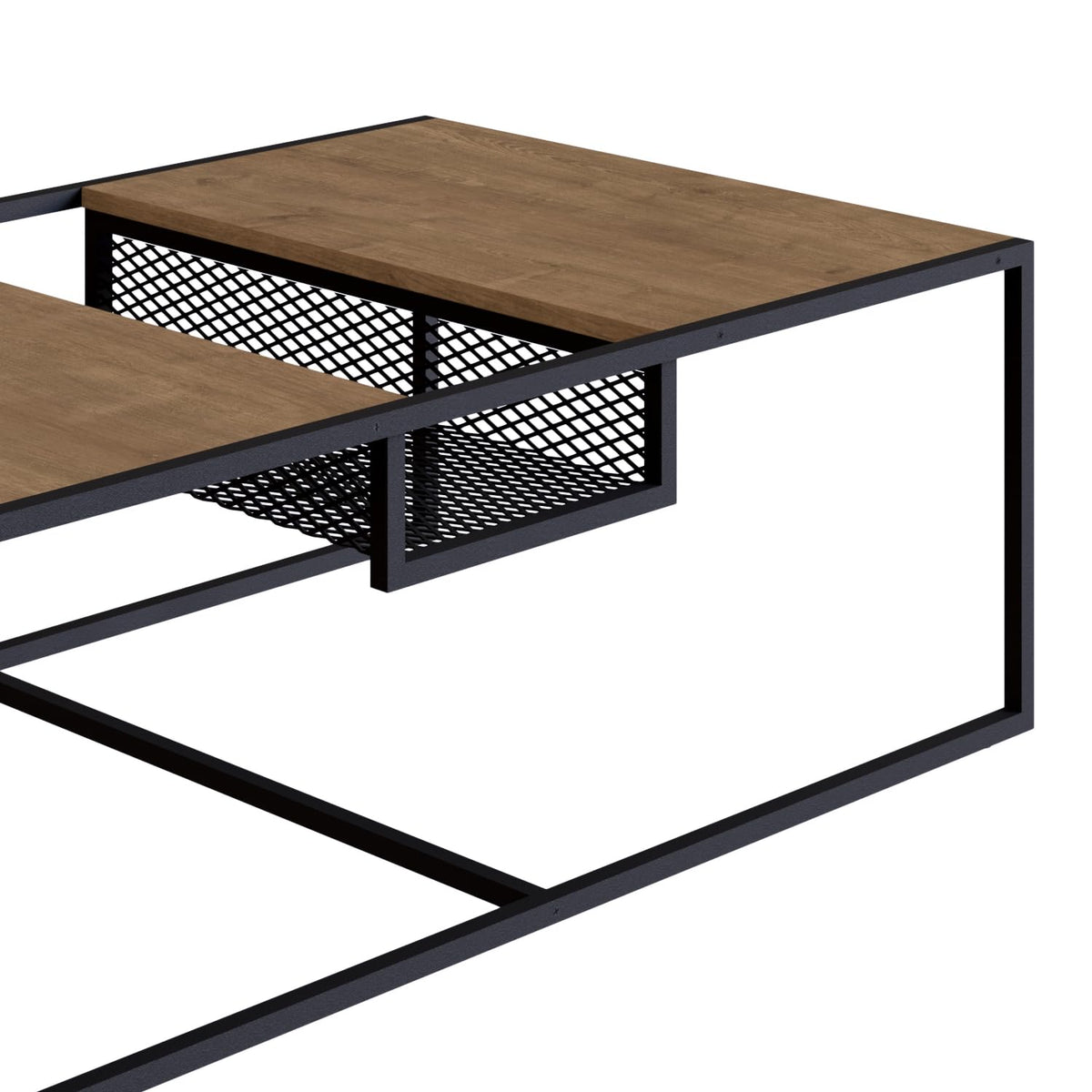 TUGOW Alterego Mesa de Centro Noemi Rectangular Color Negro y Madera con 2 Tableros y Estructura Metálica de Acero MDP