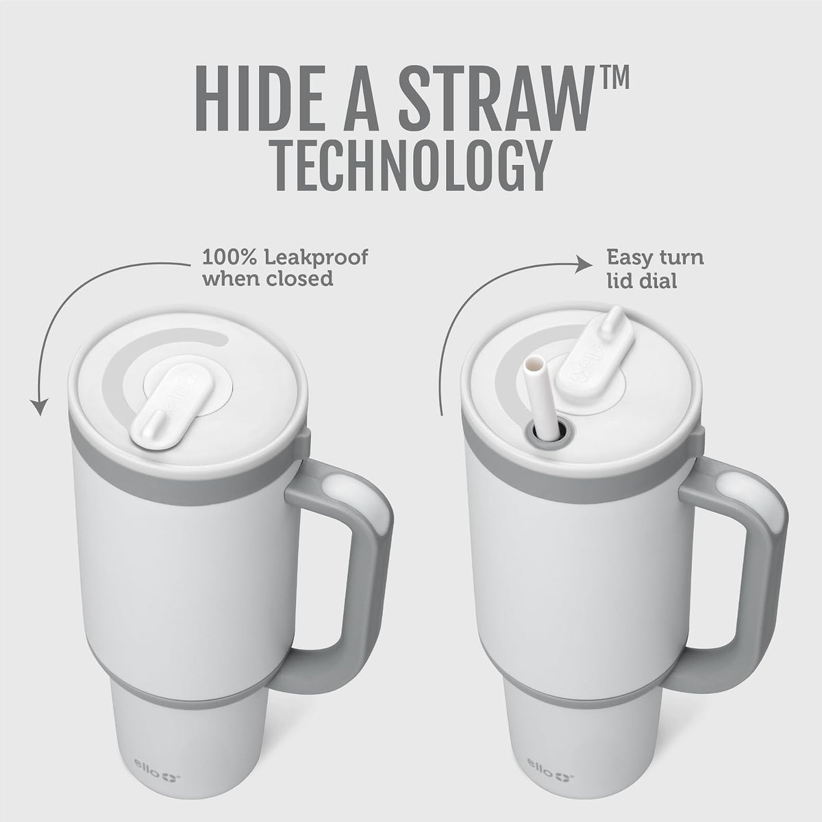 Ello Oasis - Vaso de 30 onzas con mango y popote retráctil, taza de acero inoxidable aislada reutilizable 100% a prueba de fugas, regalos para adolescentes, mujeres y hombres, mantiene el frío durante