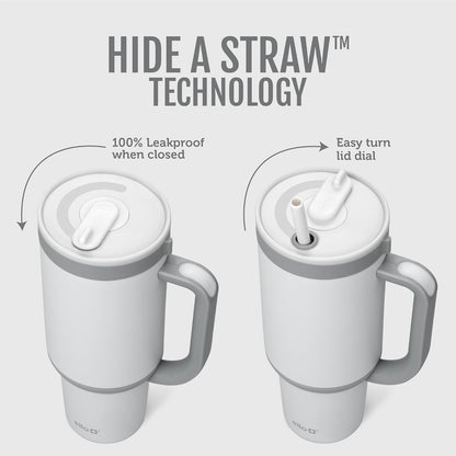 Ello Oasis - Vaso de 30 onzas con mango y popote retráctil, taza de acero inoxidable aislada reutilizable 100% a prueba de fugas, regalos para adolescentes, mujeres y hombres, mantiene el frío durante
