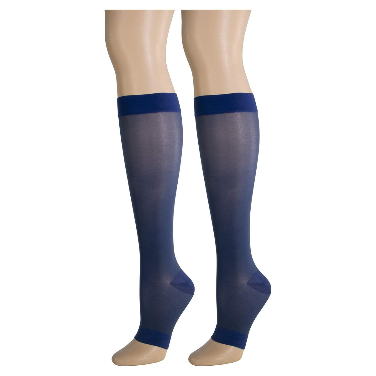 Truform - Medias de compresión transparentes para mujer, longitud hasta la rodilla, puntera abierta, 20 denier, azul, talla 3XL