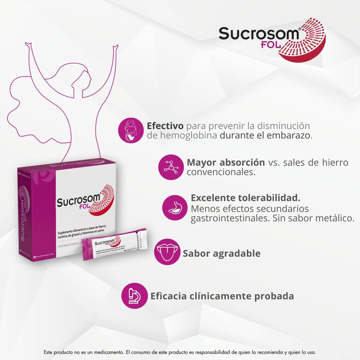 Sucrosom FOL Hierro Sucrosomial + Ácido Fólico y Vitaminas – Suplemento Alimenticio para la Mujer – Sobres en Polvo