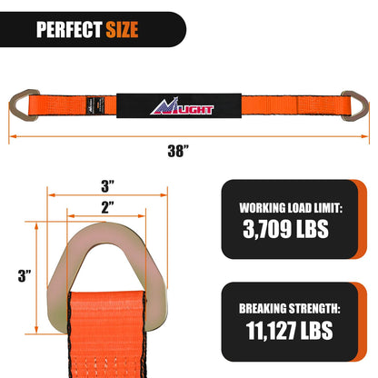Nilight Juego de 4 Correas de Amarre para Ejes 2''×38'' Funda Protectora y Anillo D. Resistencia a Rotura 11.127 lbs Ideal para vehículos Elevador camión Remolque y UTV