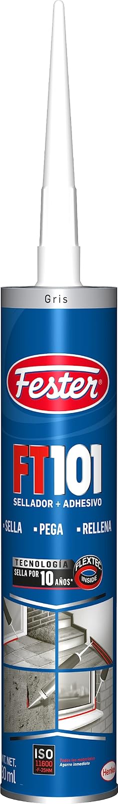 Fester Sellador y Adhesivo para Construcción FT-101, 280ml, Elástico y Multiusos para Todos los Materiales y Climas con Resistencia al Exterior, Fácil de Aplicar, No Tóxico, Gris