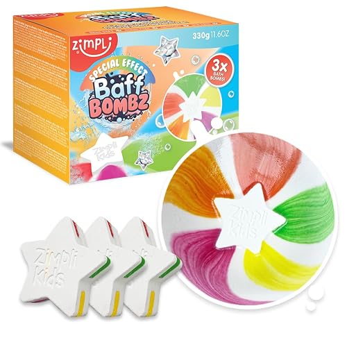 3 x bombas de baño de estrellas grandes de Zimpli Kids, bombas de baño de efecto especial para niños, regalo de cumpleaños para niños y niñas, apto para veganos y libre de crueldad