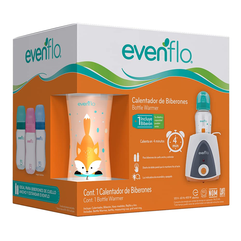 Evenflo Calentador de Biberones Eléctrico, Sistema de Apagado Automático, Compatible con Biberones de Cuello Ancho y Estándar, Calienta en 4 Minutos, Libre de BPA