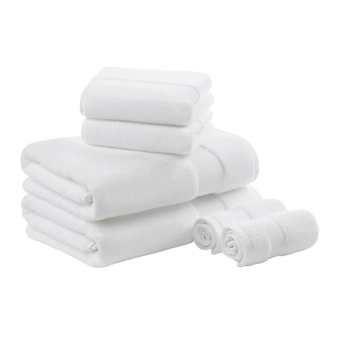 Madison Park - Juego de Toallas de baño Turco, 100% algodón, 600 g/m², de Lujo, Gruesas, Suaves, absorbentes, para baño, Ducha, Manos, Cara, Varios tamaños, Blanco, 6 Piezas