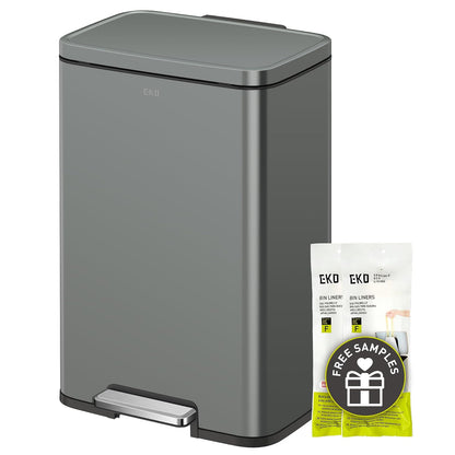 EKO Madison Nardo - cubeta de basura de acero inoxidable gris de 13.2 gal/50 litros, forro interior extraíble, tapa de cierre suave, acabado resistente a las huellas dactilares - 50 litri - gris