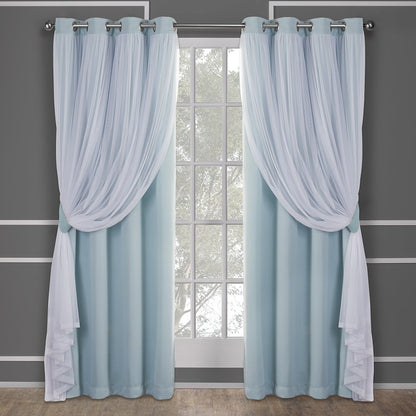 Exclusive Home Cortinas Talia con Ojales, Doble Capa - Agua (Aqua) - 132An x 243.8Al cm (2 Paneles)
