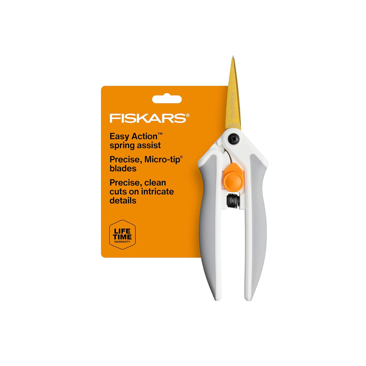 Fiskars - Tijeras de titanio de fácil acción, cuchillas afiladas para cortar precisión y ángulos con diseño de resorte de fácil acción, suministros de manualidades, mango asistido SoftGrip