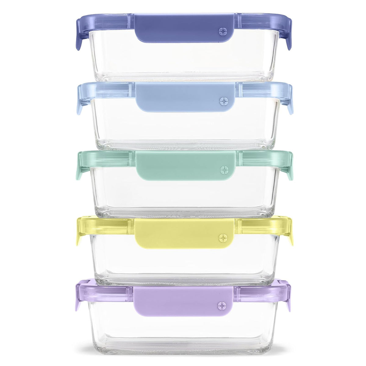Ello Color Lock 3.4 tazas 10 unidades, paquete de 5 recipientes de vidrio para preparar comidas a prueba de fugas con tapas de plástico herméticas sin BPA, apto para lavaplatos, microondas y