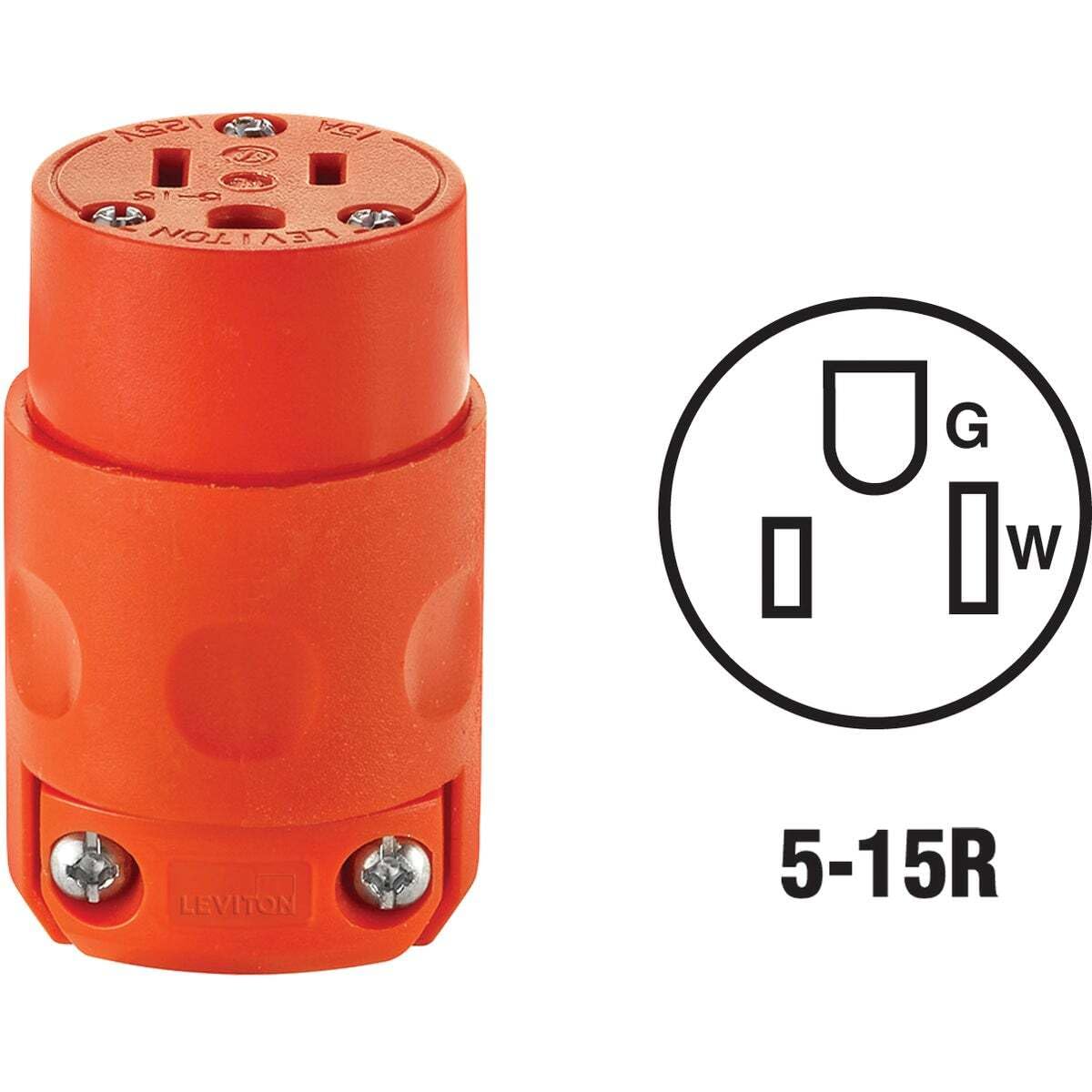 Leviton 515CV-000 Conector de PVC, Entrada recta, 15Amp, 125V, color Naranja