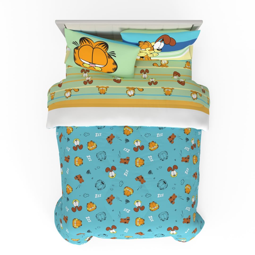 Franco - Juego de sábanas y edredón Reversible de 5 Piezas, para niños, (Producto con Licencia Oficial), Garfield