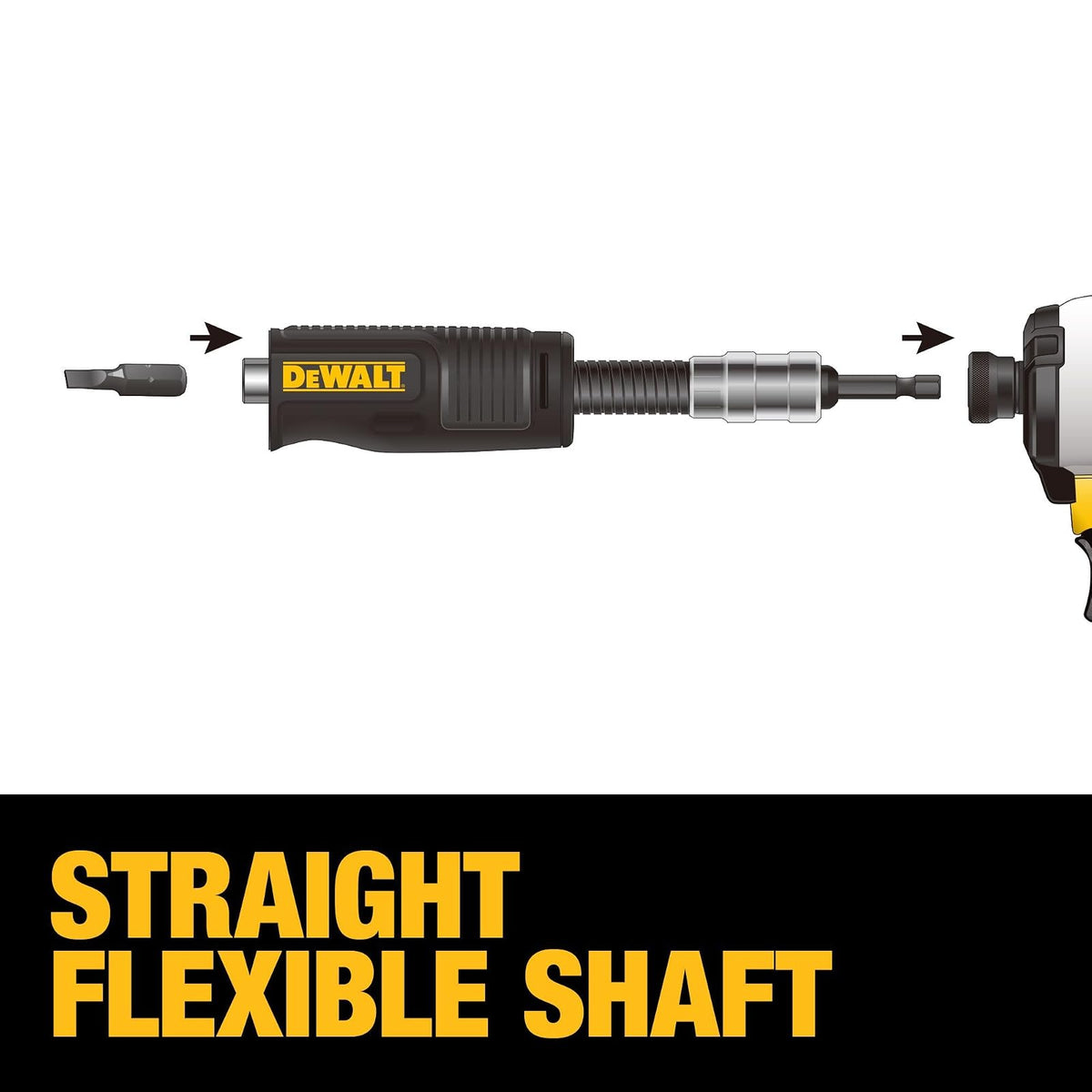 DEWALT Adaptador de taladro de ángulo recto, FlexTorq, sistema 4 en 1, eje flexible compacto, recto, 30 cm (DWAMRASETFT)