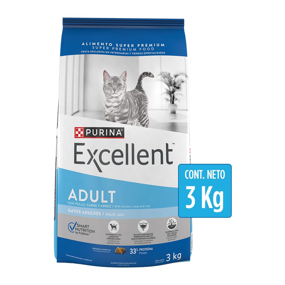 Purina Excellent Alimento para Gatos Adulto Pollo y Arroz 3 Kg