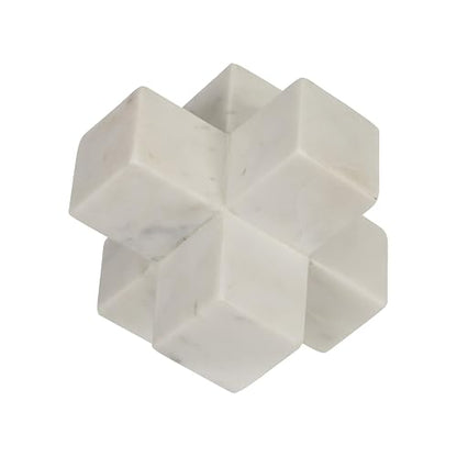 Sagebrook Home Objeto Decorativo geométrico de mármol de Moderno Detalle de Piedra para el hogar la Oficina el Dormitorio y la Sala de Estar Elegante Escultura de Mesa; 7 x 7 x 7 Pulgadas Blanco