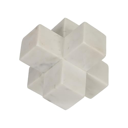 Sagebrook Home Objeto Decorativo geométrico de mármol de Moderno Detalle de Piedra para el hogar la Oficina el Dormitorio y la Sala de Estar Elegante Escultura de Mesa; 7 x 7 x 7 Pulgadas Blanco